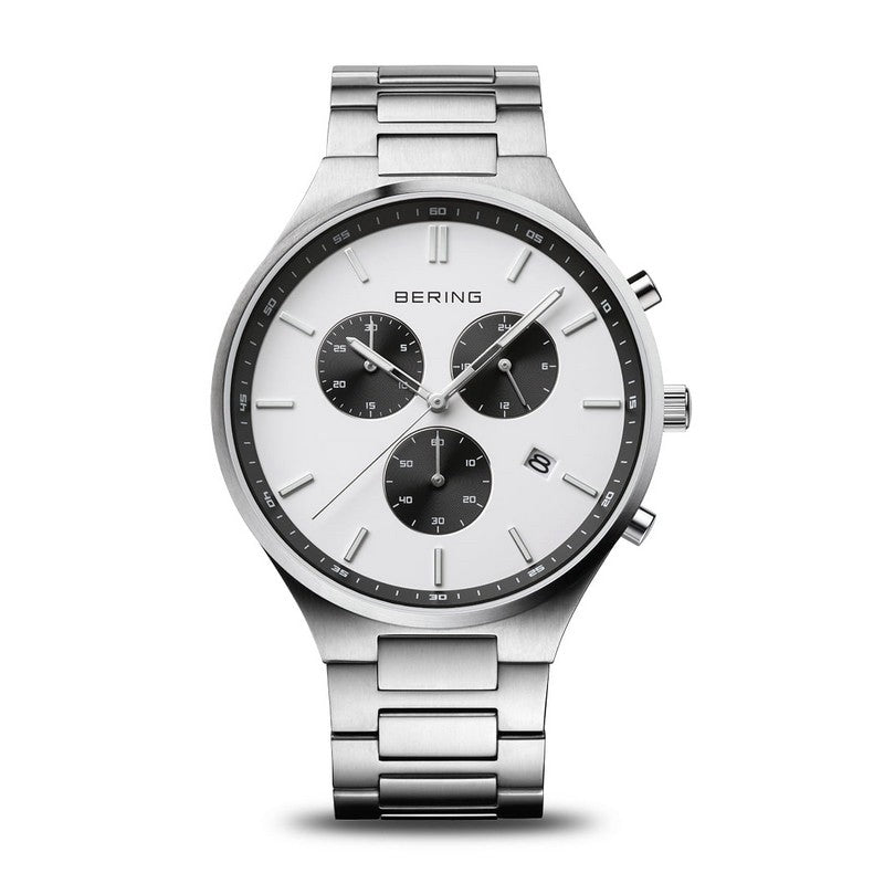 Bering Titan Chrono herreur med hvid urskive og titanium lænke 43 mm